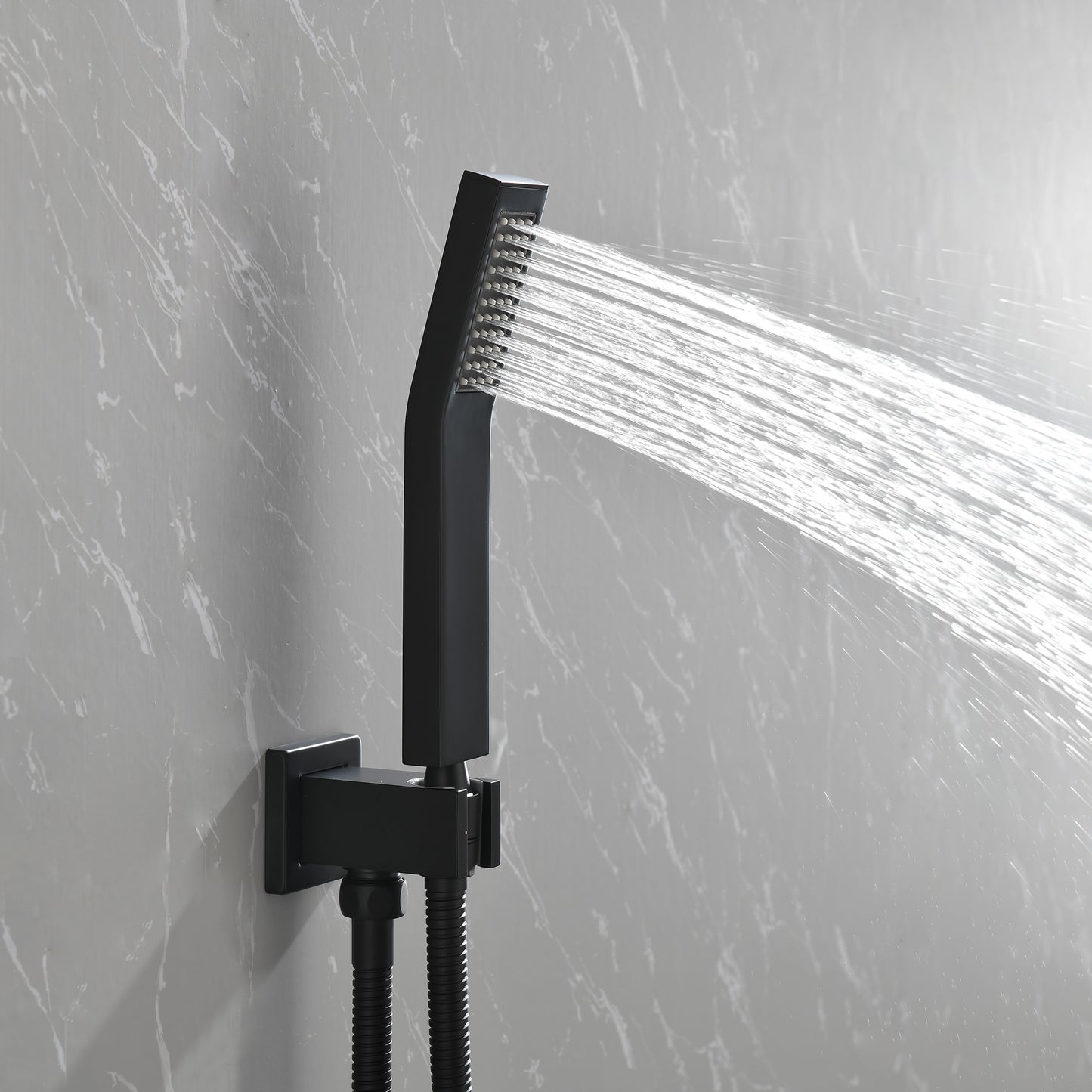 Messing Dusche Armatur in Mattschwarz mit Duschsystem, 10-Zoll-Duschkopf und Handbrause Badezimmer-Kombination