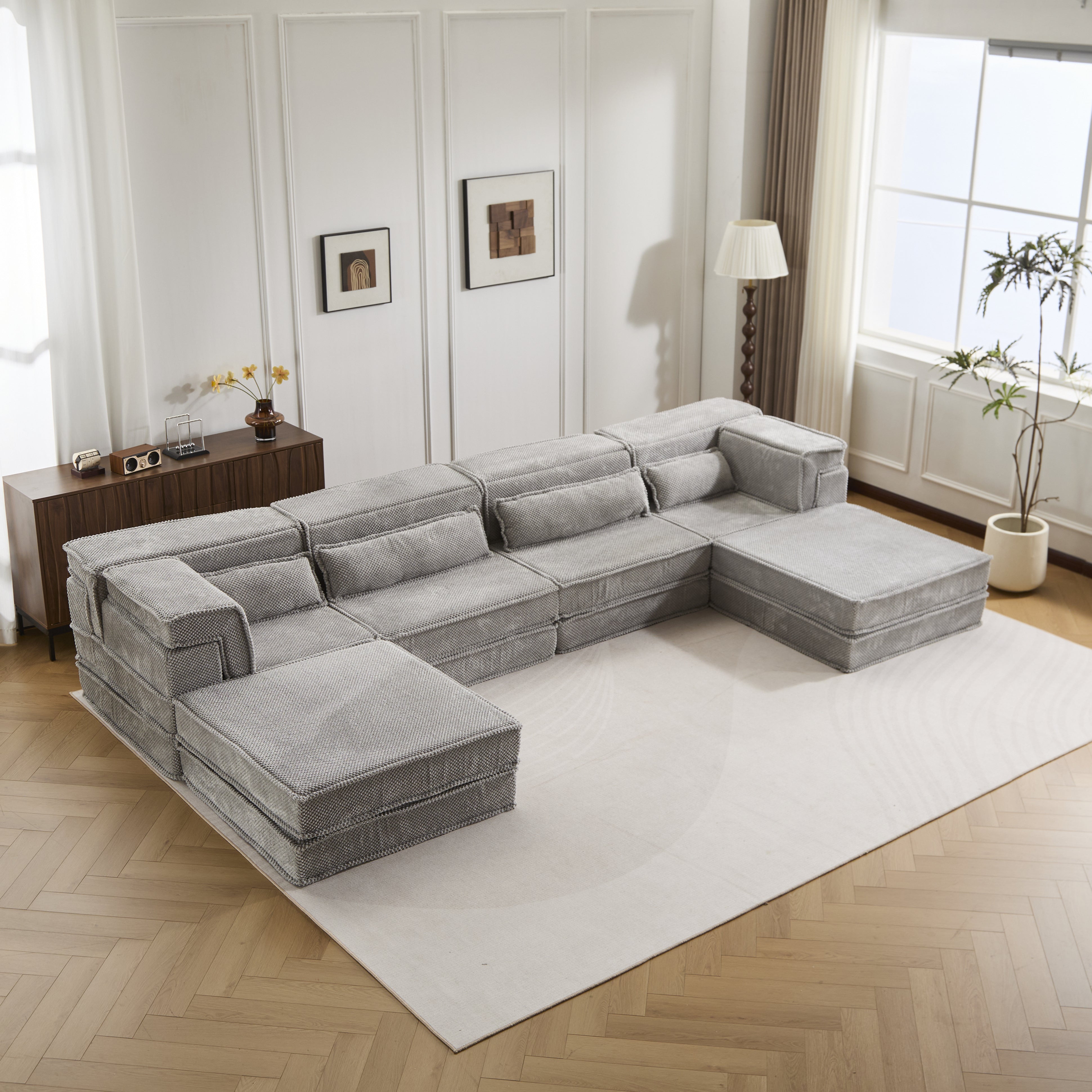 Light Grey Sectional Sofa Fleece Modular Design