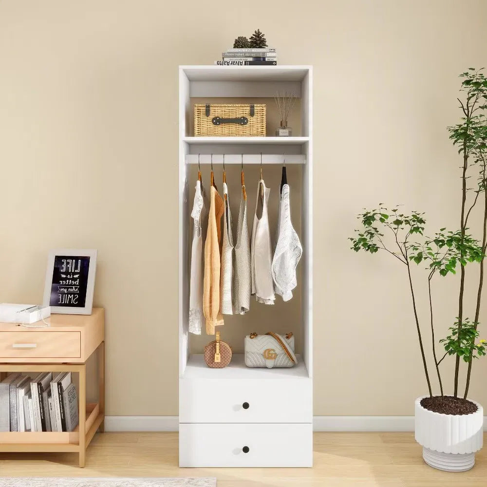 70,2"H Livelylodge Holzmodulares Kleiderschranksystem: Modernes offenes Kleiderschranksystem mit 2 Schubladen für Schlafzimmer & Garderobe, weiße Oberfläche