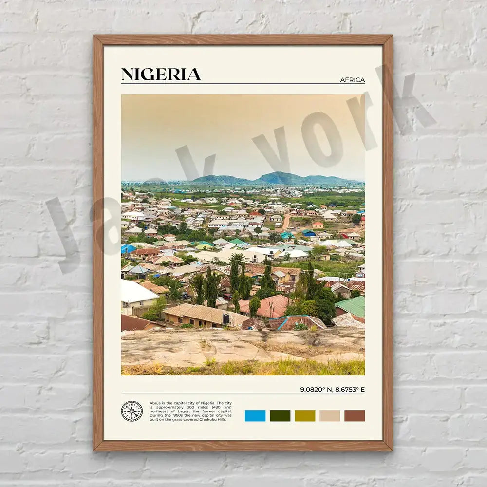 Decorbites canvas printings set of 6 featuring framed nigeria abuja cityscape poster with colorful rooftops and warm sky