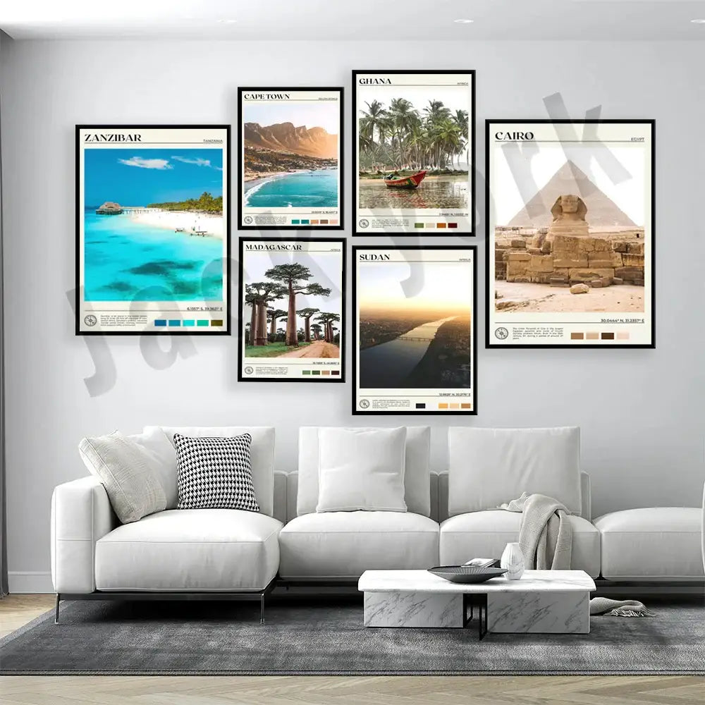 Set of six framed decorbites canvas printings featuring vibrant africa landscapes for living room art decor