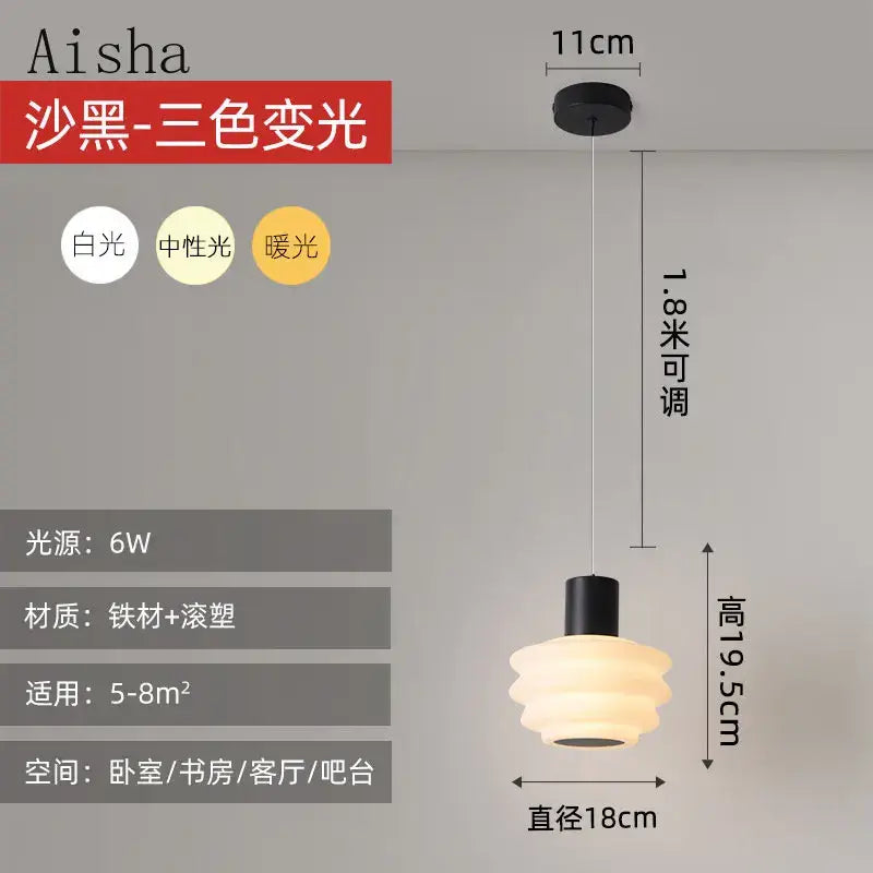 Aisha pendant light in black and cream layered design with acrylic led hanging for modern bedroom decorbites decor