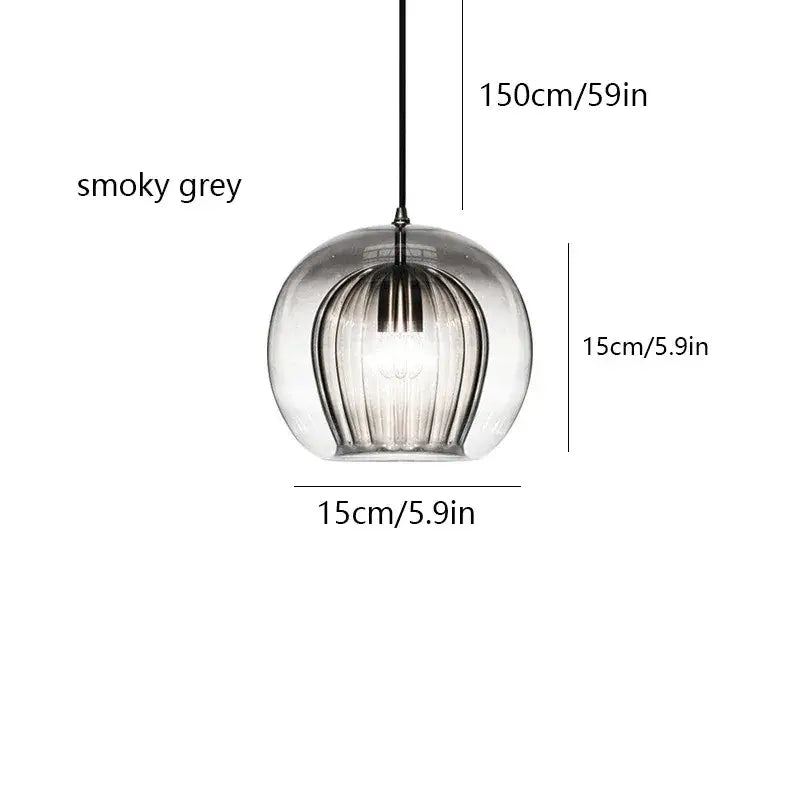 Smoky grey glass pendant light with vertical ribbed design cord pendant for kitchen in amber and clear glass finish