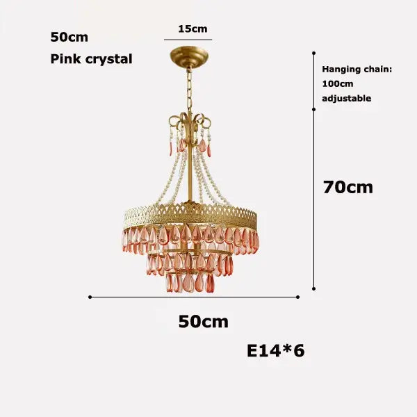 Gold-toned amber crystal water drop chandelier with cascading pink crystal droplets and decorative lattice frame for dining room decorbites crystal water drop pendant light