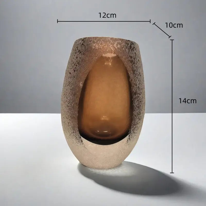 Amber frosted glass vase set featuring a textured, speckled decorbites frosted glass vase with an oval opening