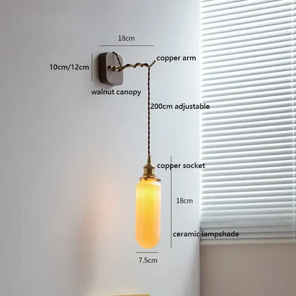 Amber glass decorbites ceramic ball led wall lights with amber ceramic lampshade and pull chain for bedroom decor