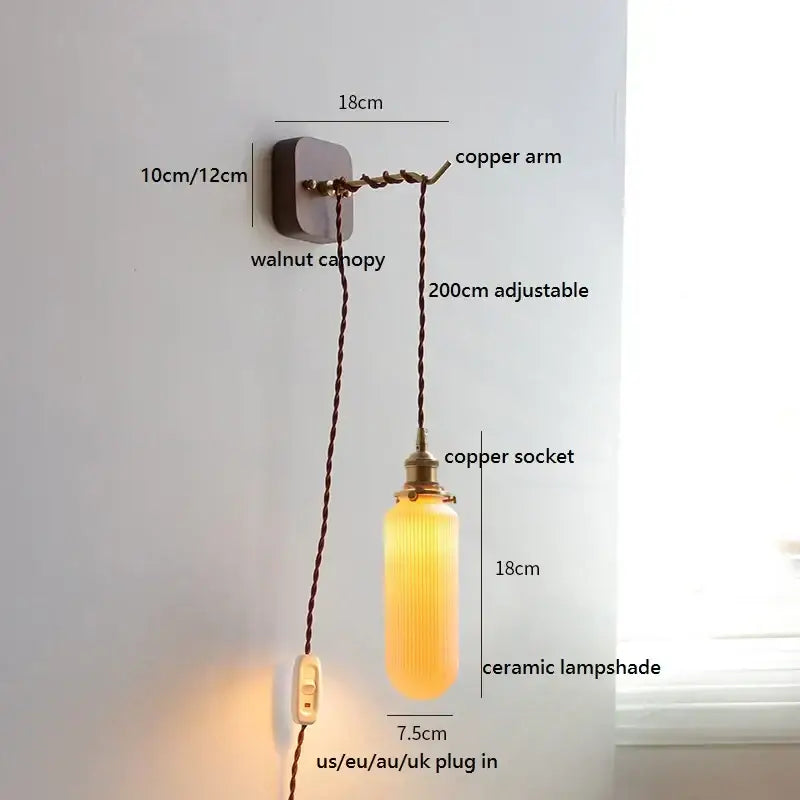 Amber glass ceramic ball led wall lights with warm-toned ceramic shade and walnut mount for bedroom decorbites ceramic ball
