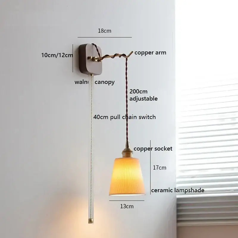 Amber glass ceramic ball led wall lights with warm-toned ribbed ceramic lampshade and adjustable copper arm decorbites ceramic ball