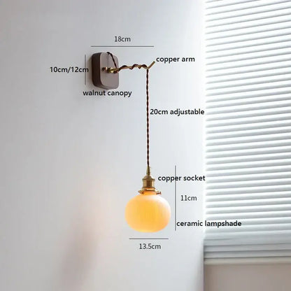 Amber glass ceramic ball led wall lights with warm-toned ceramic lampshade and brass socket for bedroom decorbites ceramic ball
