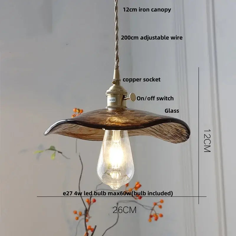 Amber glass pendant light with brass knob switch copper socket and adjustable wire suspension for dining room decorbites brass knob