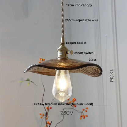 Amber glass pendant light with brass knob switch copper socket and adjustable wire suspension for dining room decorbites brass knob