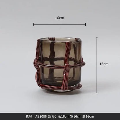 Amber 16cm square glass vase with red and black woven band for home decor featuring decorbites clear glass style