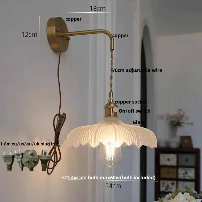 Amber vintage led wall light featuring a copper sconce with fluted glass shade and brass pull chain decorbites amber vintage