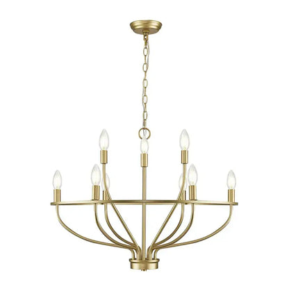 Brass-finished american farmhouse iron art retro chandelier with six clear glass candle bulbs for dining room decorbites iron art