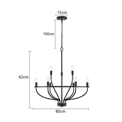 Black wrought iron art retro chandelier with nine candle-style bulbs for American farmhouse dining room decorbites iron art
