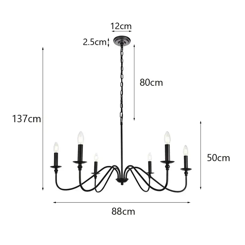 Black decorbites american iron chandelier light with six candle style arms for living room decor