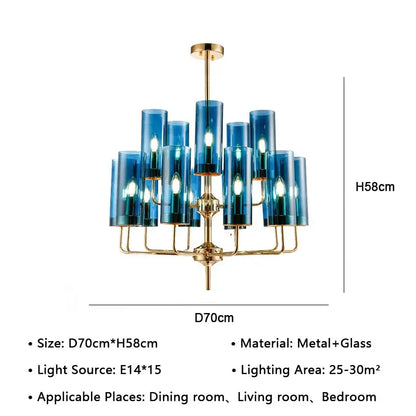 Blue glass lustre glass chandelier with gold metal frame american lustre decorbites dining room pendant light