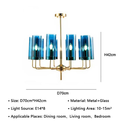 Blue glass cylinder lustre glass chandelier with gold metal frame from decorbites american lustre for dining room