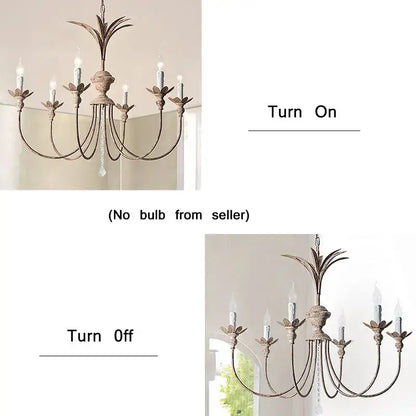 Rustic distressed metal american retro chandelier with bronze pineapple finial and six candle arms for dining room decorbites american retro