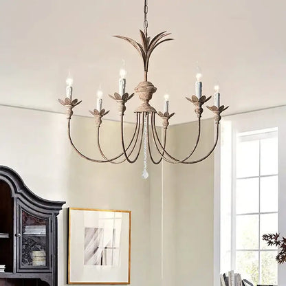 Antique brass american retro chandelier with six candle bulbs and crystal drop for dining room decorbites american retro