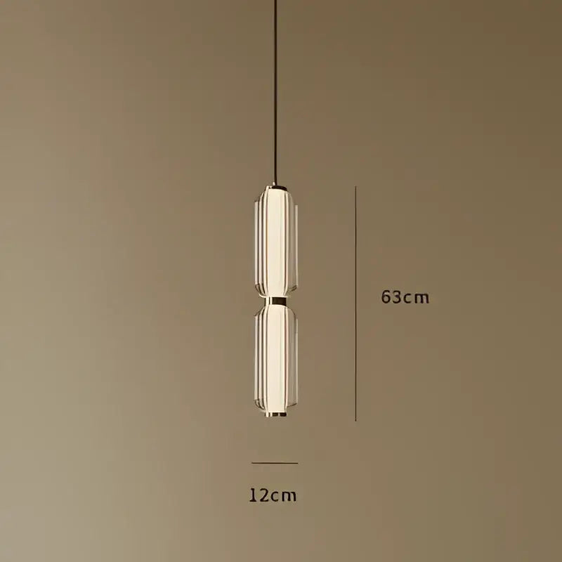 Modern minimalist pendant light with two frosted glass cylindrical shades and metallic frame for dining room staircase pendant light