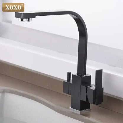 Angular matte black single hole kitchen drinking water faucet by DecorBites with sleek geometric design and curved spout