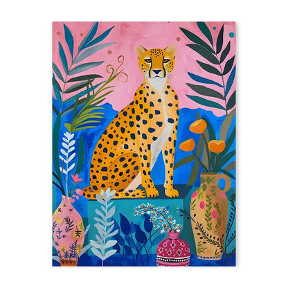 DecorBites™ animal themed canvas wall art featuring a colorful golden-yellow cheetah with black spots in foliage