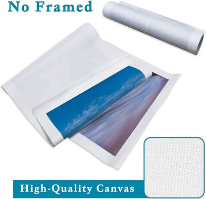 Unframed high-quality canvas roll featuring vibrant ocean and sky scene on textured white fabric from decorbites™ anime poster collection