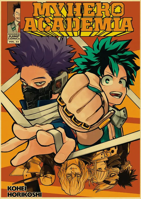 Decorbites anime poster collection featuring my hero academia and chainsaw man with vibrant colors and high-quality print