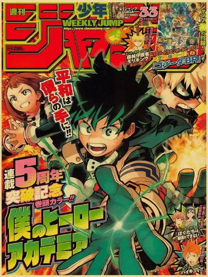 Vibrant green and black armored hero in dynamic pose on chainsaw man anime poster printed on kraft paper