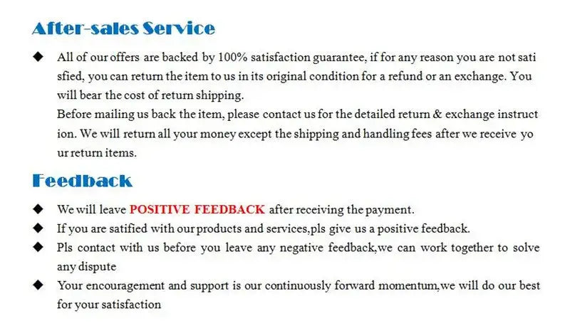 After-sales service and feedback policy document with blue headings for decorbites™ genshin impact anime poster wall art