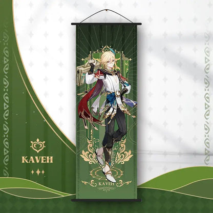 DecorBites™ anime poster wall art featuring green and gold kaveh character from genshin impact for decoration