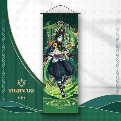 Green and gold tighnari-themed anime poster wall art featuring detailed genshin impact character in fantasy attire