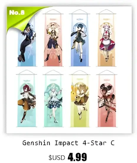 Decorbites™ anime poster wall art featuring vibrant genshin impact 4-star character illustration on soft fabric