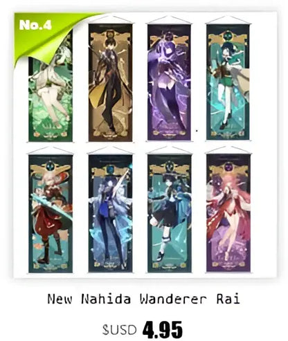 The new nahida wanderer rai set includes ten vibrant anime poster bookmarks for genshin impact wall art decoration