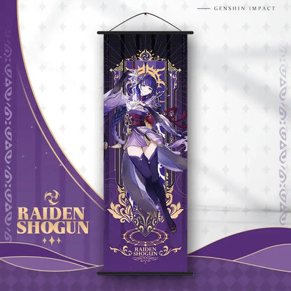 Decorbites™ anime poster wall art featuring purple and gold raiden shogun from genshin impact for room decoration
