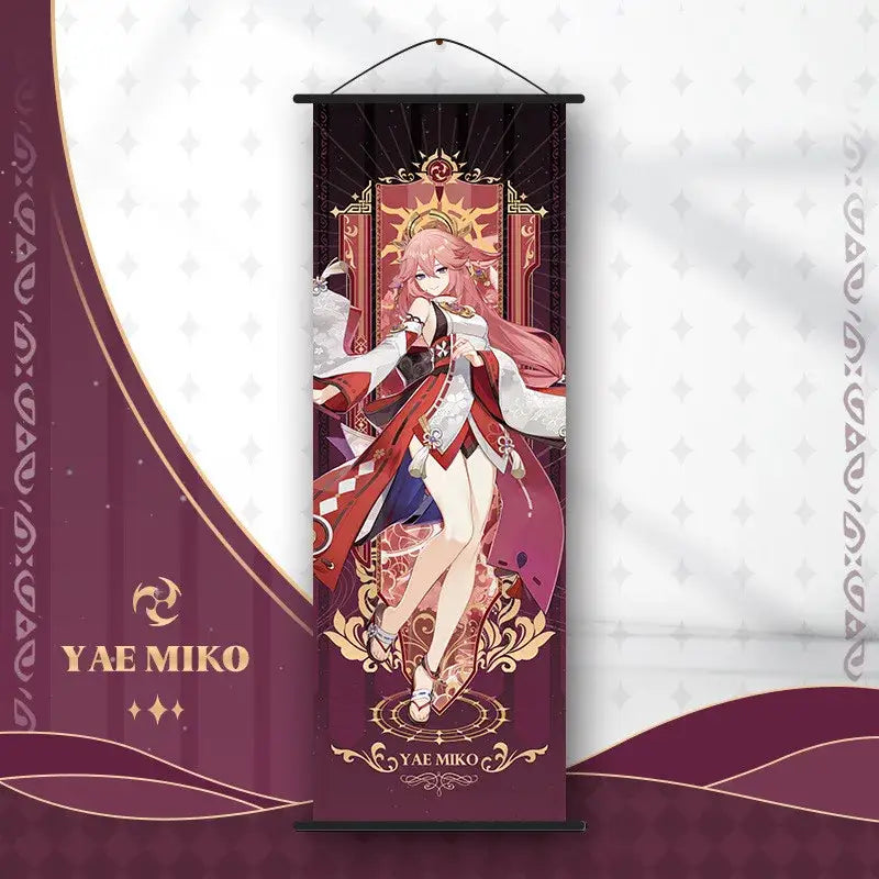 DecorBites™ anime poster wall art featuring Yae Miko from Genshin Impact in red and gold traditional attire