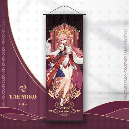 DecorBites™ anime poster wall art featuring Yae Miko from Genshin Impact in red and gold traditional attire