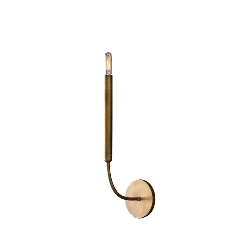 Antique art deco brass wall lamp with slender stem and exposed filament bulb for gold mirror lights in living room