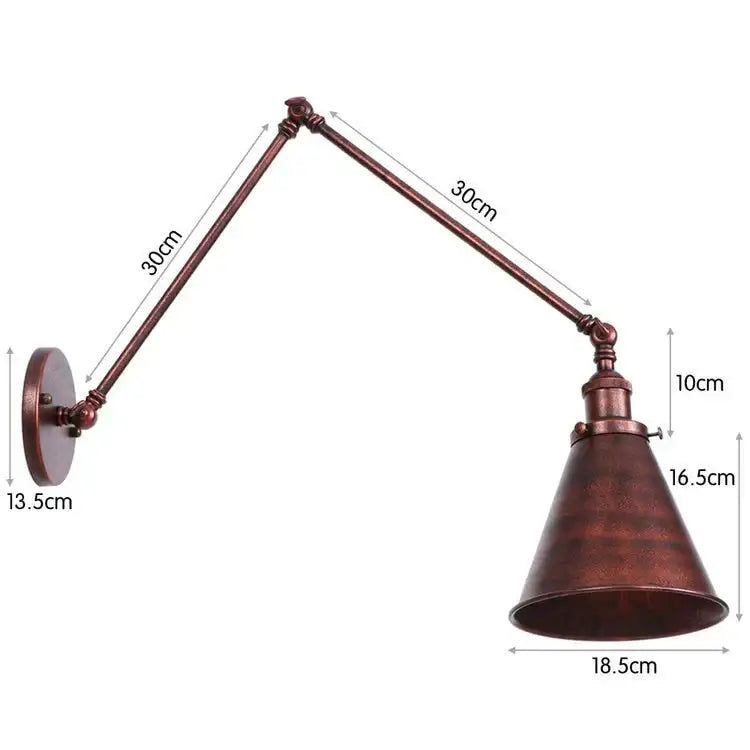 Antique black and copper adjustable wall lamp sconce with bronze finish and conical shade, ideal for bedroom lighting