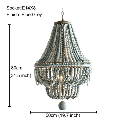 Antique black wood beaded pendant chandelier with blue grey tiered beads and wooden accents for dining room decorbites black wood