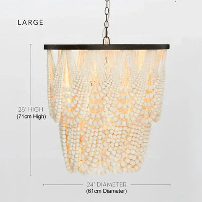 A large antique black wood beaded pendant chandelier with cascading off-white wooden beads for dining room decorbites black wood