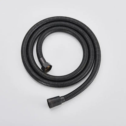 Black corrugated shower hose with metallic connectors for antique brass and chrome hand shower head bathroom sprayer