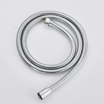 Chrome-finished flexible shower hose with ribbed design and metallic connectors for antique brass and chrome hand shower head