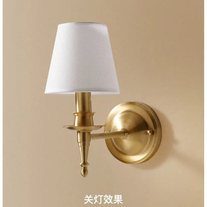 Antique brass and cream fabric decorbites copper wall lamp with white fabric shade for bedroom sconce lighting