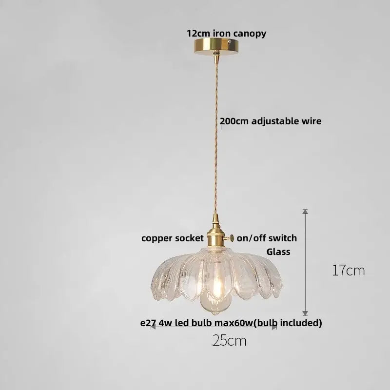 Antique brass and clear glass led pendant lamp with fluted petal design for kitchen hanging light fixture