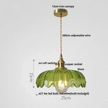 Antique brass and green glass led pendant lamp with copper socket for kitchen hanging light fixture