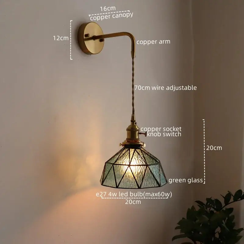 Antique brass wall lamp with green glass shade and adjustable 70cm wire from decorbites led wall collection