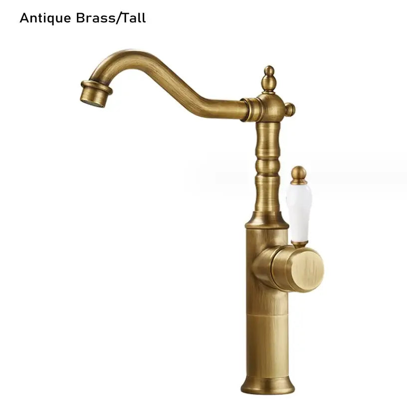Antique brass and white ceramic tall kitchen faucet with curved spout for decorbites gold luxury kitchen faucet collection
