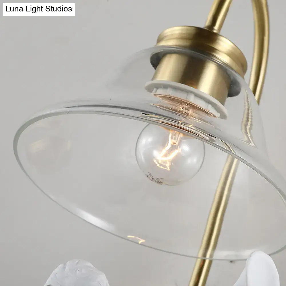 Antique brass angel glass sconce light with clear glass dome and exposed filament bulb for bedroom wall lamp